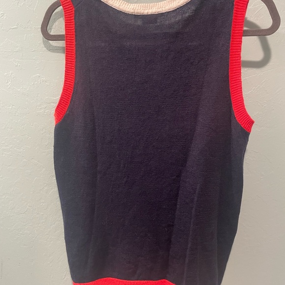 Boden Womens Navy Knit Sleeveless
Sweater Red and White Trim Size 10 Classic - Picture 2 of 7